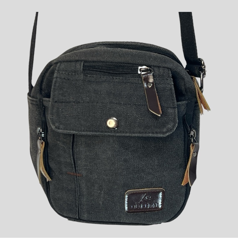 OU LI LAI Casual Charcial Gray Stone Wash Canvas Bag with Adj Shoulder Strap - Picture 1 of 13